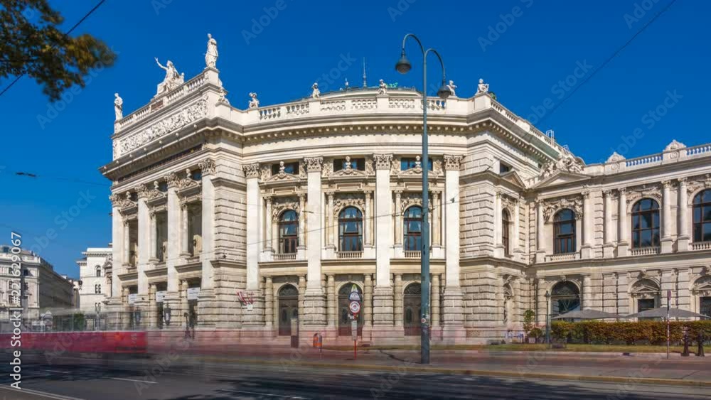 Vienna, Austria, Burgtheater on a summer sunny day. Time lapse Vienna, Austria, Burgtheater on a summer sunny day. Time lapse