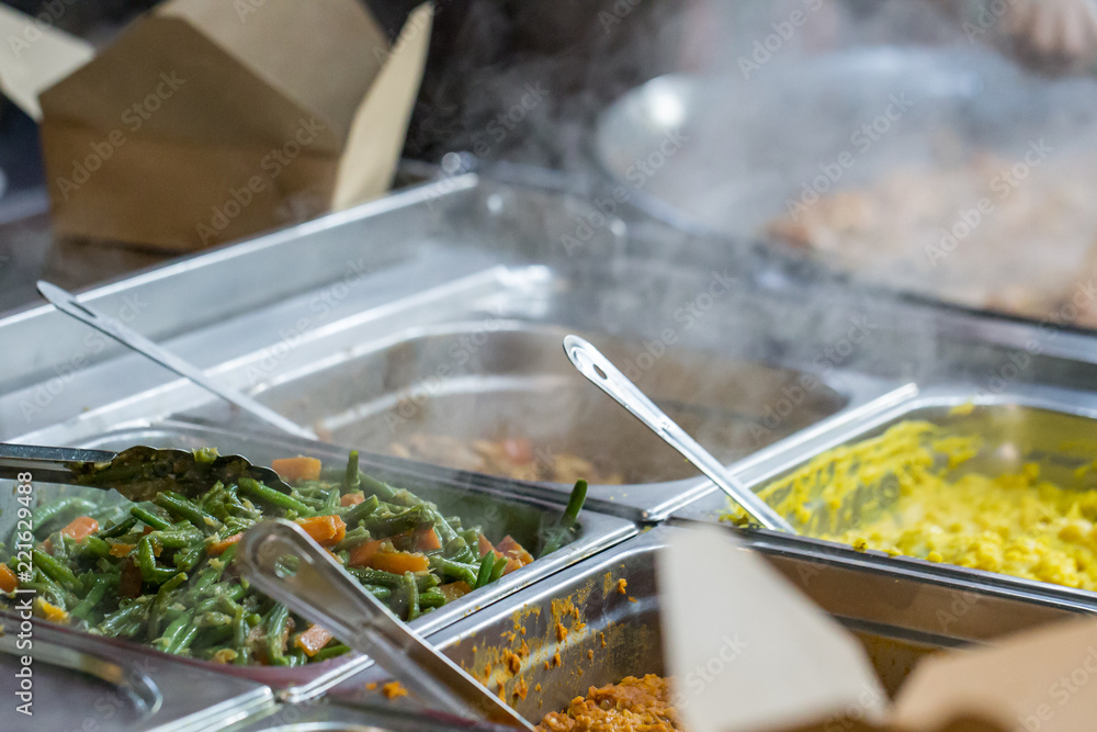 Takeaway food at a market stall Takeaway food at a market stall