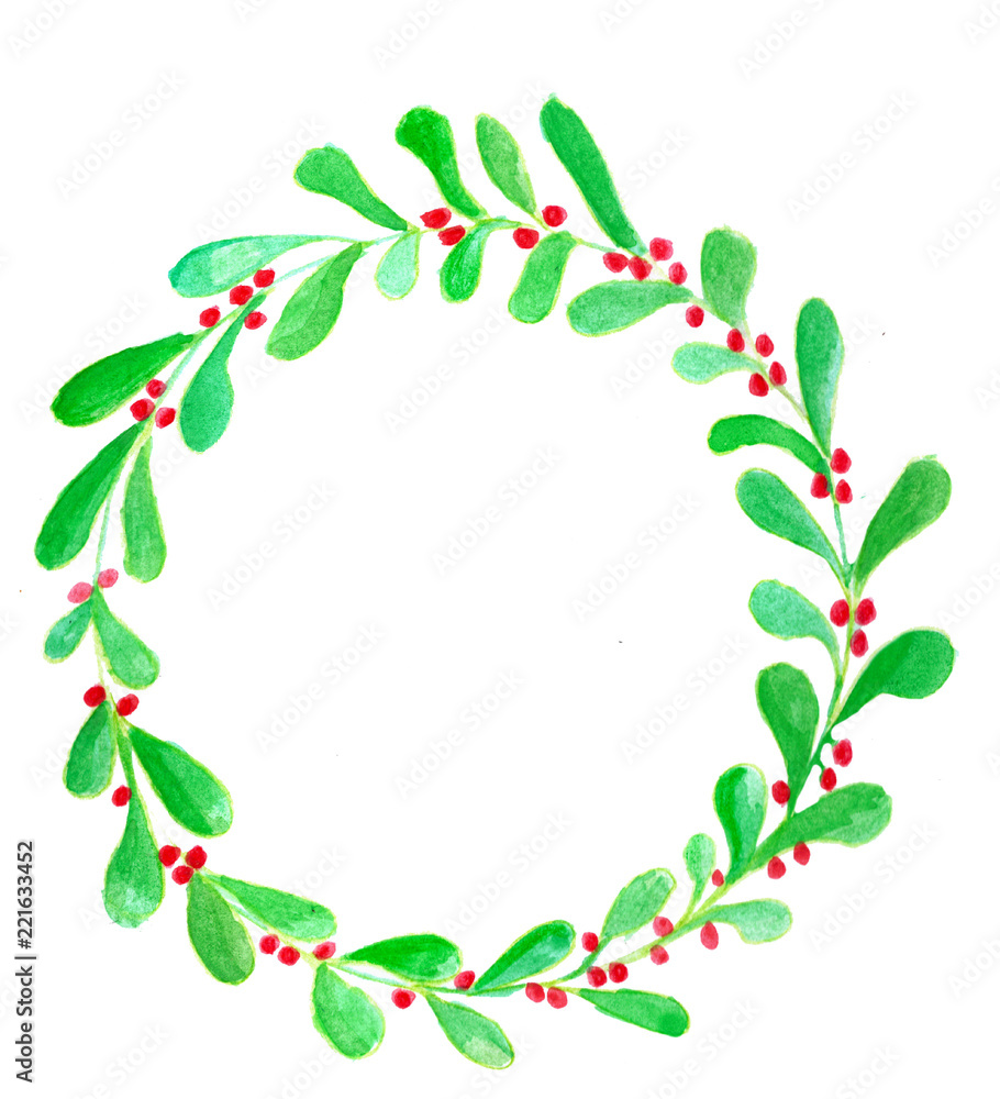 Fototapeta premium Handpainted watercolor christmas wreath