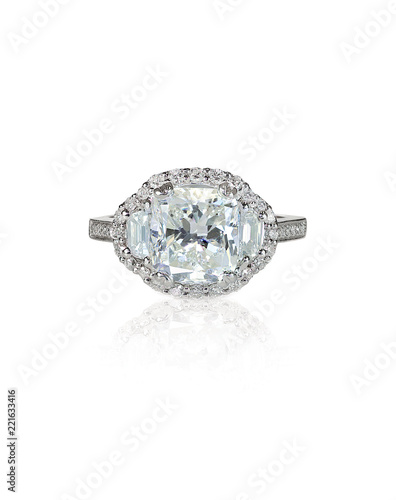 Large diamond setting multi stone diamond ring isolated on white.