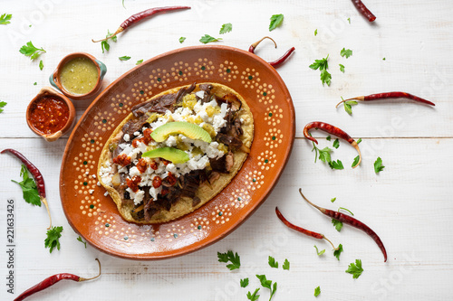 Mexican huarache of cecina beef