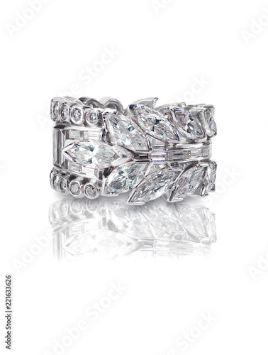 Beautiful Diamond Wedding band engagement ring with Marquis Diamonds antique art deco style