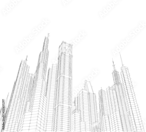 city buildigs sketch 3d illustration