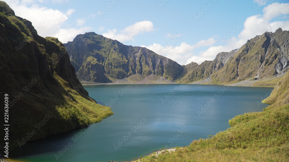 Crater lake of the volcano Pinatubo among the mountains, Philippines, Luzon. Beautiful landscape at Pinatubo mountain crater lake. Travel concept