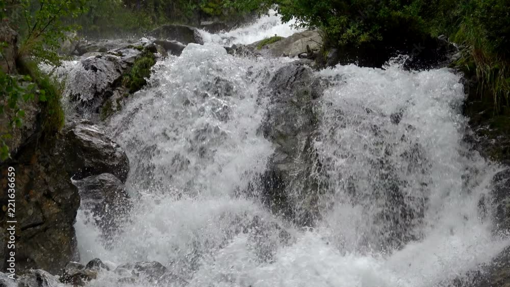 View waterfall scenes in mountains, national park Dombai, Caucasus, Russia. Summer landscape, sunshine weather and sunny day View waterfall scenes in mountains, national park Dombai, Caucasus, Russia. Summer landscape, sunshine weather and sunny day