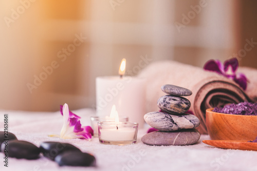 Spa composition setting with candle in room,Spa products concept