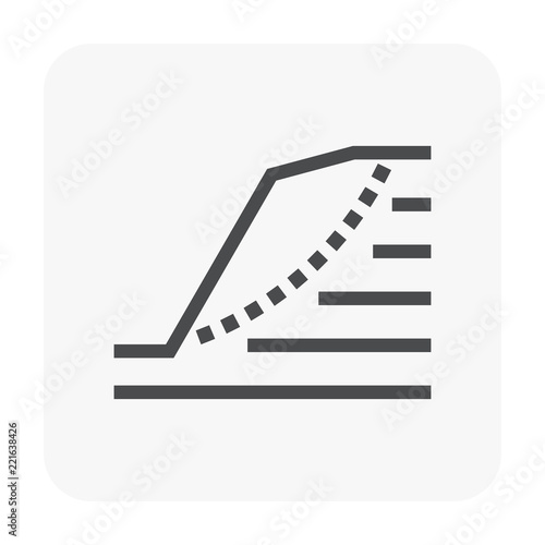 Soil stability failure vector icon. Cross section of layer, earth, underground or land. Include artificial finite slope and crack. Problem in geotechnical engineering to analysis and slide protection.