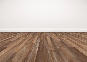 Wood floor and white wall, empty room for background