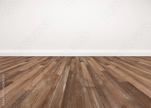Wood floor and white wall, empty room for background photo
