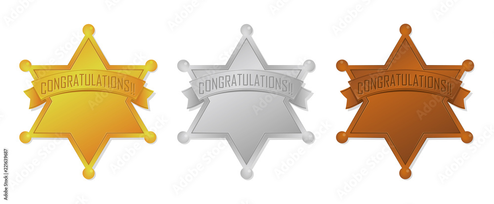 ranking medal icon set ( sheriff badge) .
Gold / Silver / Bronze (Text space).
