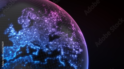 dark earth globe with glowing details of city and human population density areas. 3d illustration