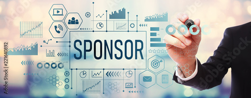 Tableau sur toile Sponsor with businessman on blurred abstract background