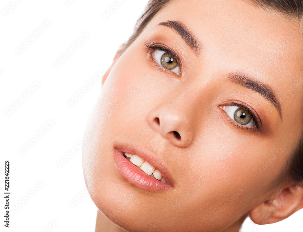 Obraz premium close up photo of beautiful asian girls face with perfect fresh skin and natural makeup