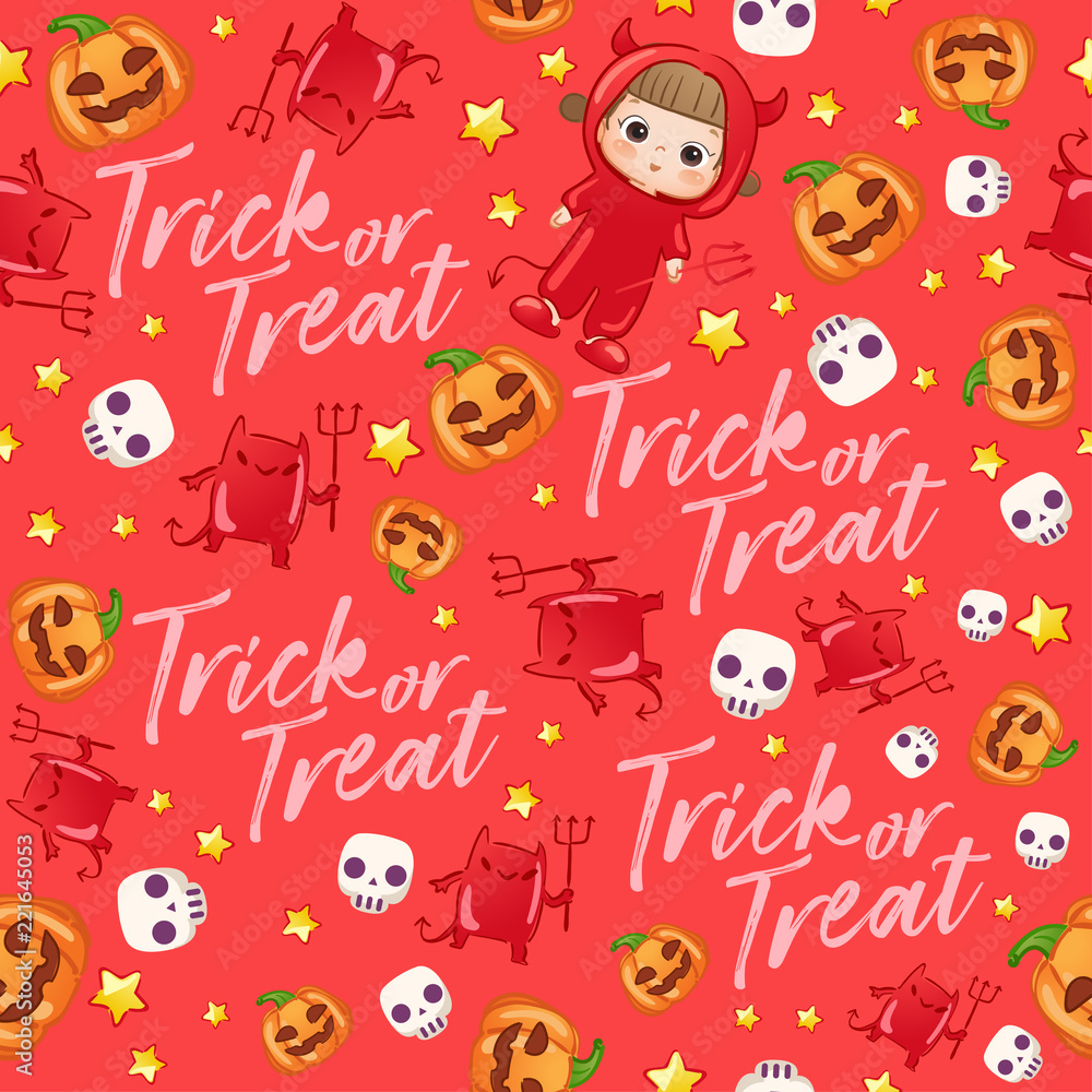 Fototapeta premium Baby Girl in Halloween Costume : Seamless Pattern : Vector Illustration