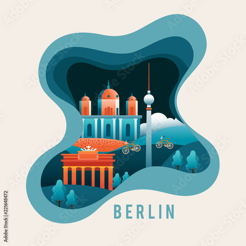 City Scene in Paper Cut Style : Berlin : Vector Illustration