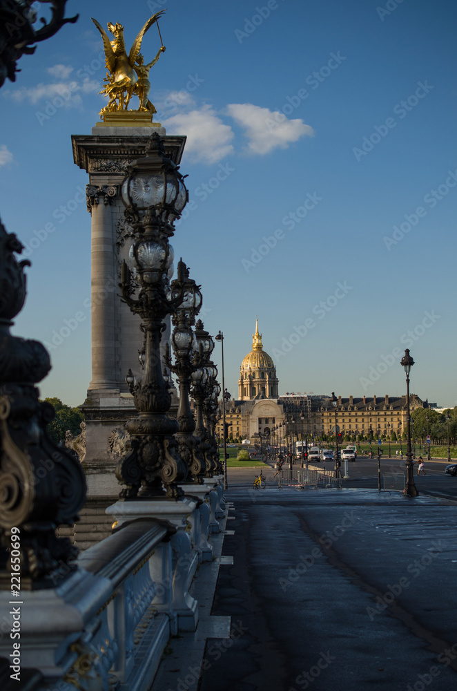 Pont Alexandre III in the morning, sunrise, Paris, France, 06.07.2018.
