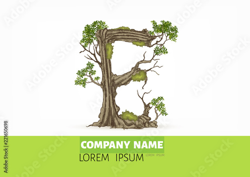 Tree font.Twisted tree  in the shape of letter.Letter A B C vector alphabet with tree. ABC concept type as logo.Eco concept. 