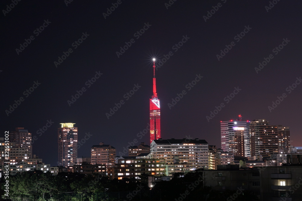 Fototapeta premium 福岡シーサイドももち夜景風景（レッド版）