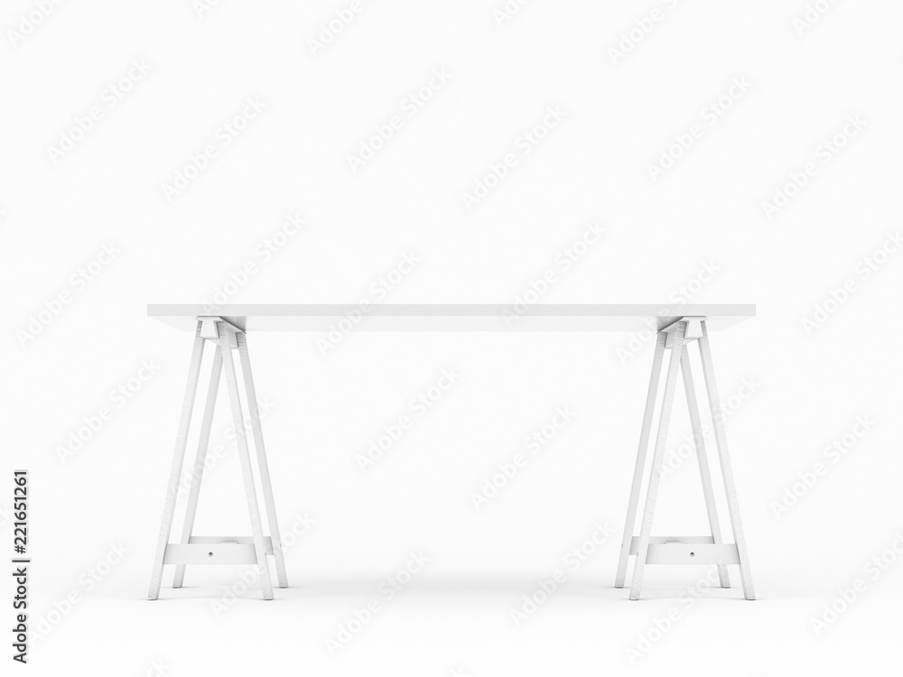 White table desk mockup in light gray studio White table desk mockup in light gray studio