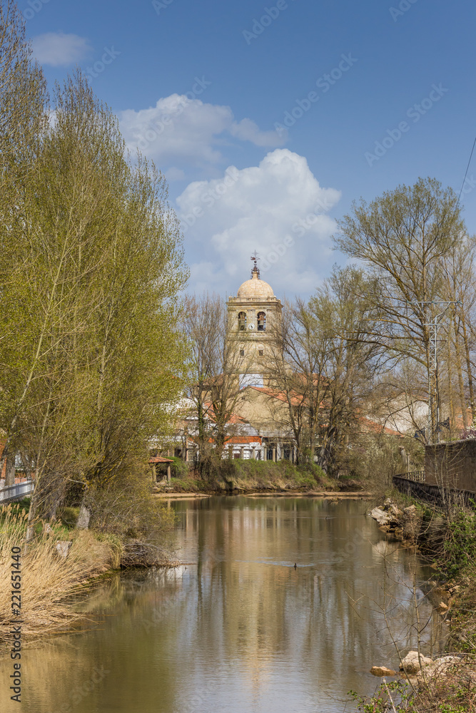 River leading to the church of Aguilar de Campoo, Spain