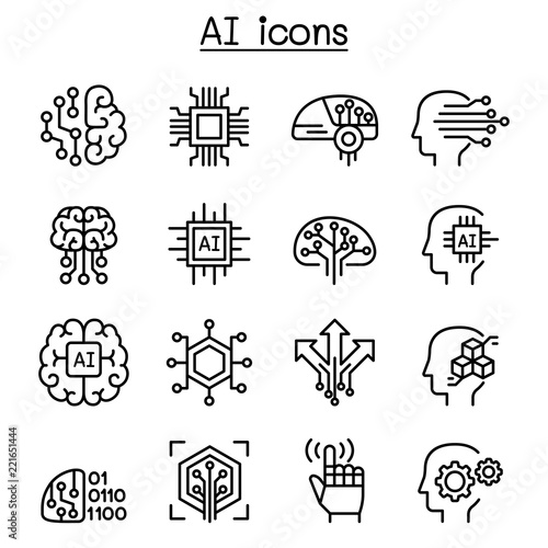 AI, Artificial intelligence icon set in thin line style