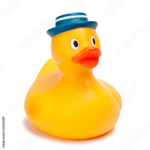 Yellow rubber duck isolated on white background.
