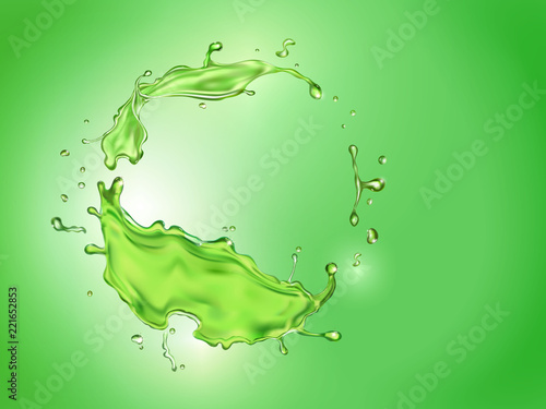 Lime juice splash green background. Mojito drink citrus cocktail illustration