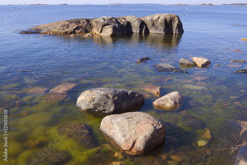 Hanko Coastal Stones in the early July morning. Finland