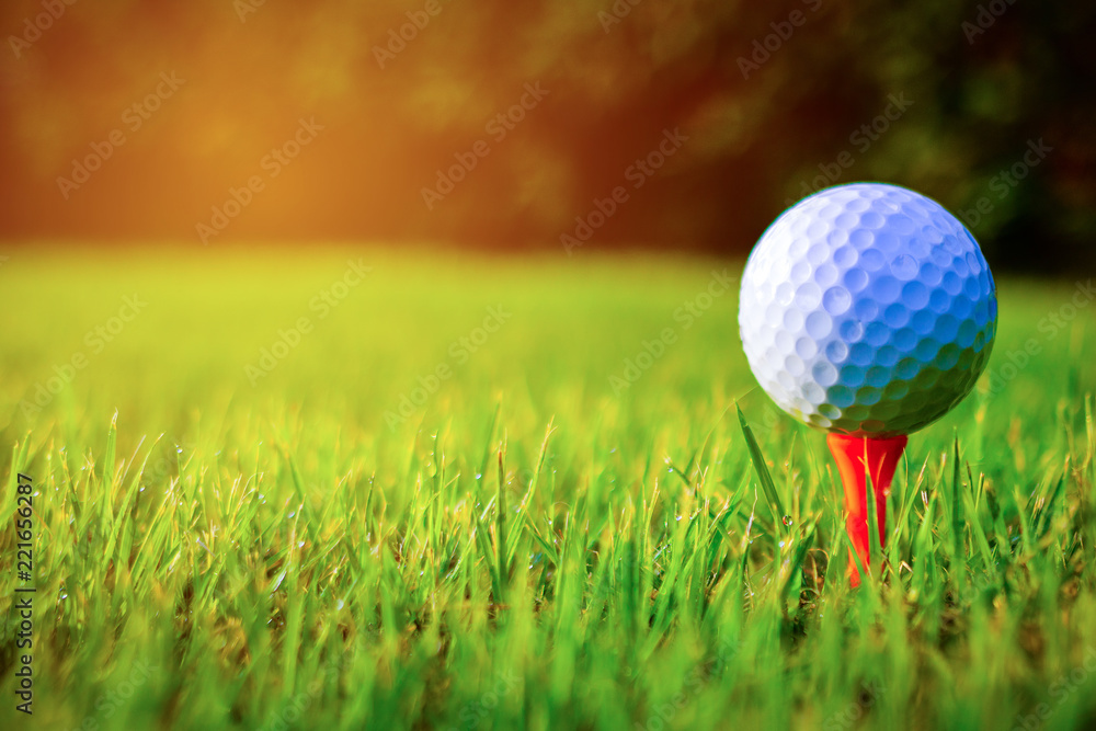 Golf ball on the Course. Golf ball on Orange tee. They are prepare to shot. Photo for health and game. Golf ball on the Course. Golf ball on Orange tee. They are prepare to shot. Photo for health and game.