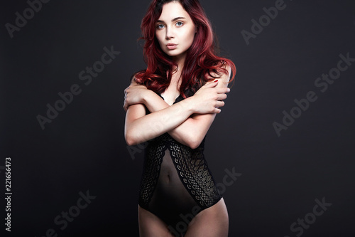 beautiful girl in lingerie. healthy color hair