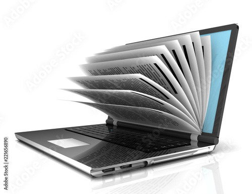 Stock photo laptop screen as a notepad or book on white background.