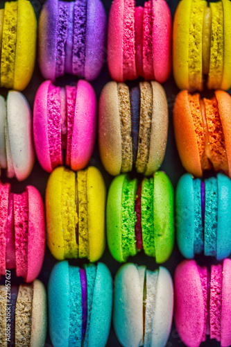 colorful macarons dessert with vintage pastel tones. Colorful french macarons background,Different colorful macaroons background.Tasty sweet color macaron,Bakery concept.Selective focus.