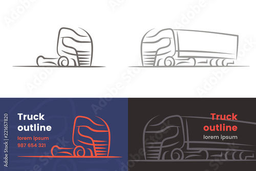 European Truck outlined isolated silhouette. Vector. Text outlined.