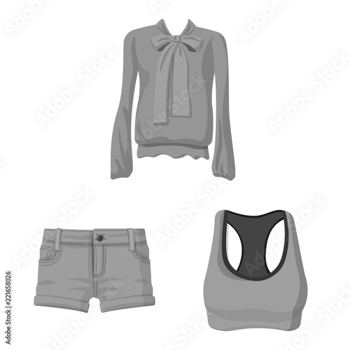 Vector illustration of woman and clothing symbol. Collection of woman and wear stock symbol for web.