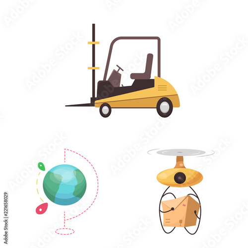 Vector design of goods and cargo sign. Set of goods and warehouse stock symbol for web.