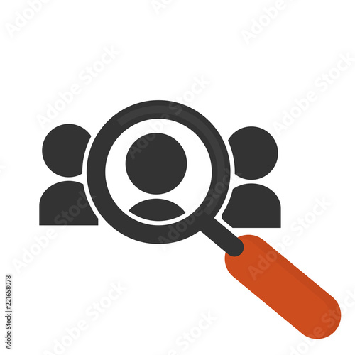 Magnifying glass searching a person. Human resource icon vector in flat style