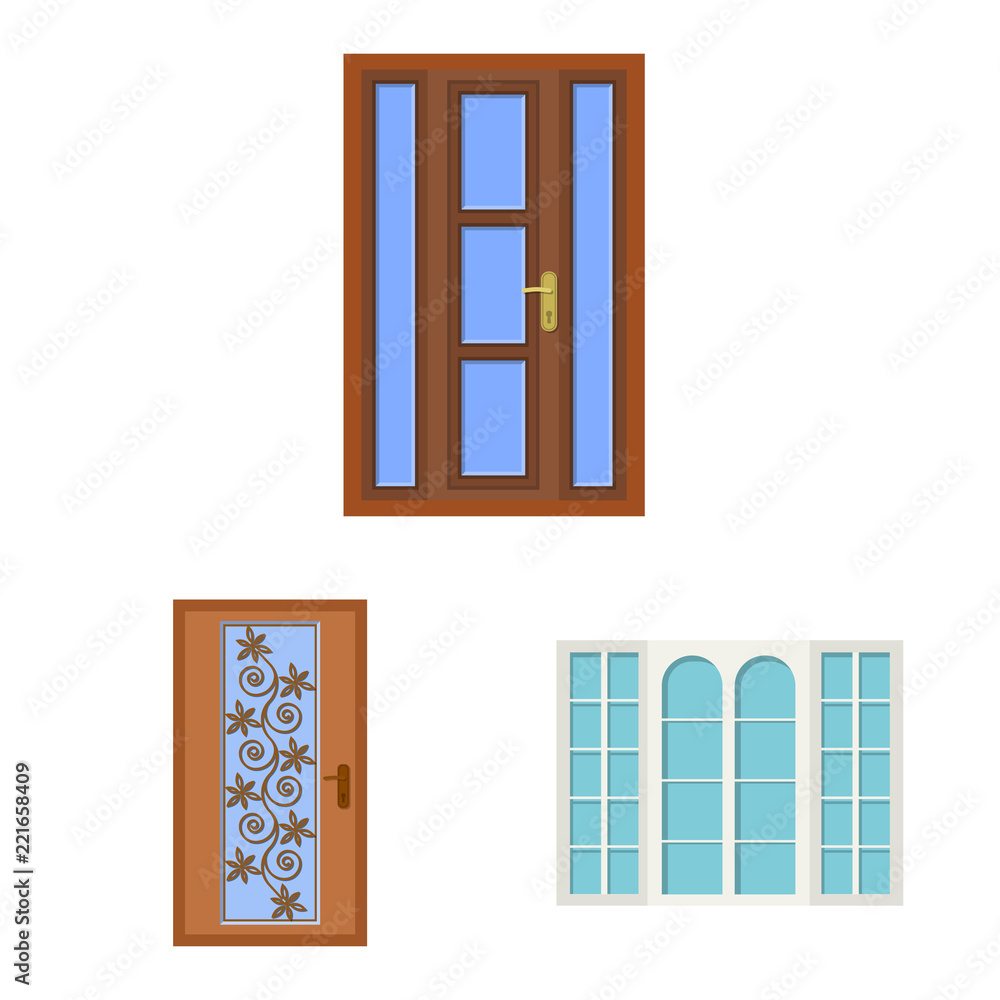 Isolated object of door and front sign. Collection of door and wooden vector icon for stock. Isolated object of door and front sign. Collection of door and wooden vector icon for stock.