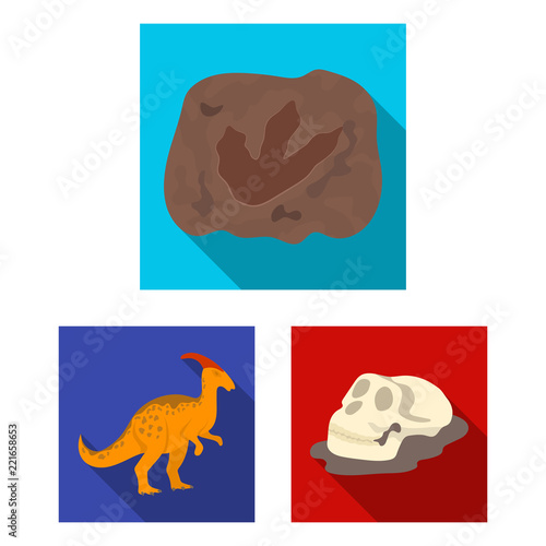 Different dinosaurs flat icons in set collection for design. Prehistoric animal vector symbol stock web illustration.