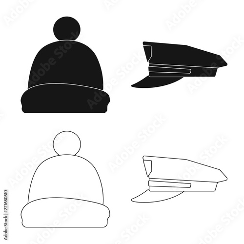 Vector illustration of headwear and cap symbol. Collection of headwear and accessory stock vector illustration.