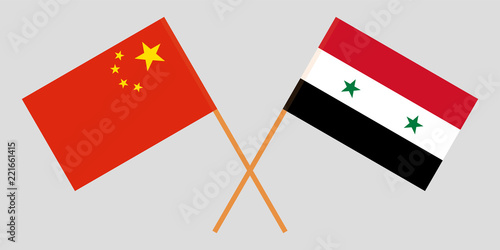 Crossed Syrian Arab Republic and China flags. Official colors. Correct proportion. Vector