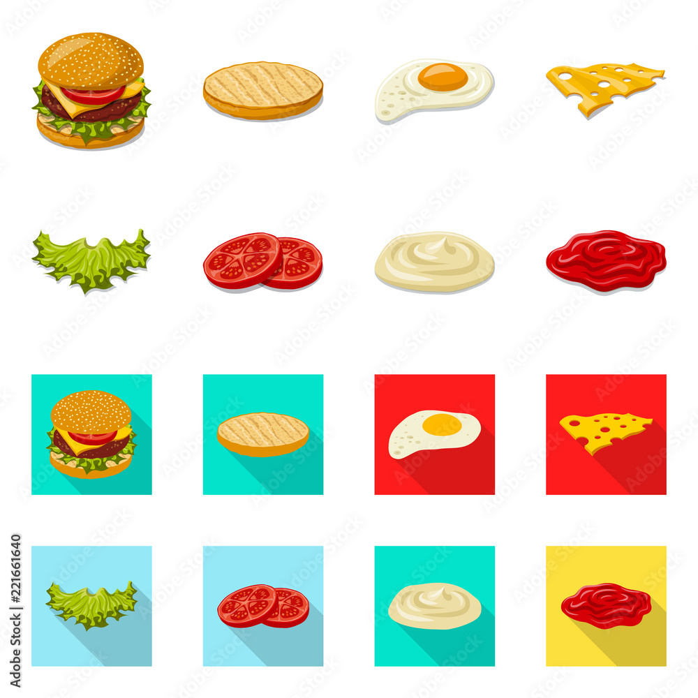 Isolated object of burger and sandwich logo. Set of burger and slice stock symbol for web.