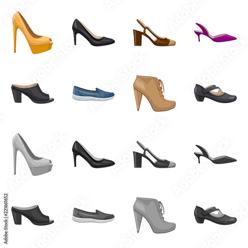 Isolated object of footwear and woman icon. Set of footwear and foot stock vector illustration.