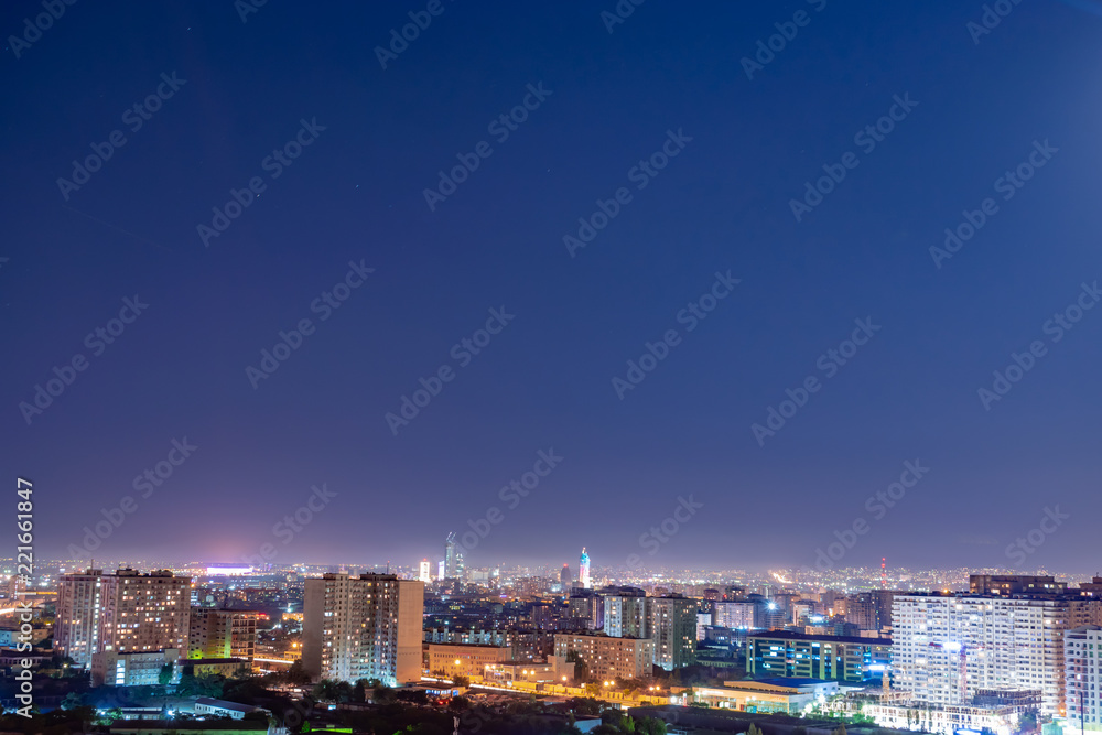 Night view of the city. Night lights and bright baku. Baku Azerbaijan