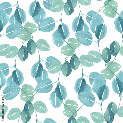 Watercolor surface pattern background for your design. Texture with blue indigo eucalyptus © WI-tuss