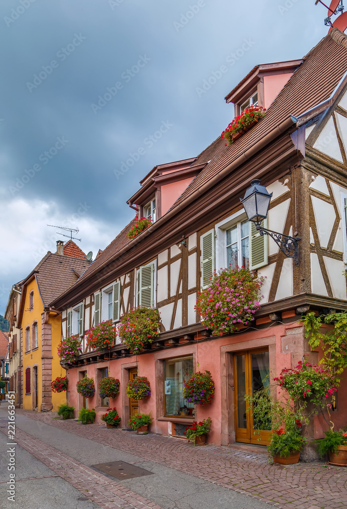 street in Ribeauville, Alsace, France