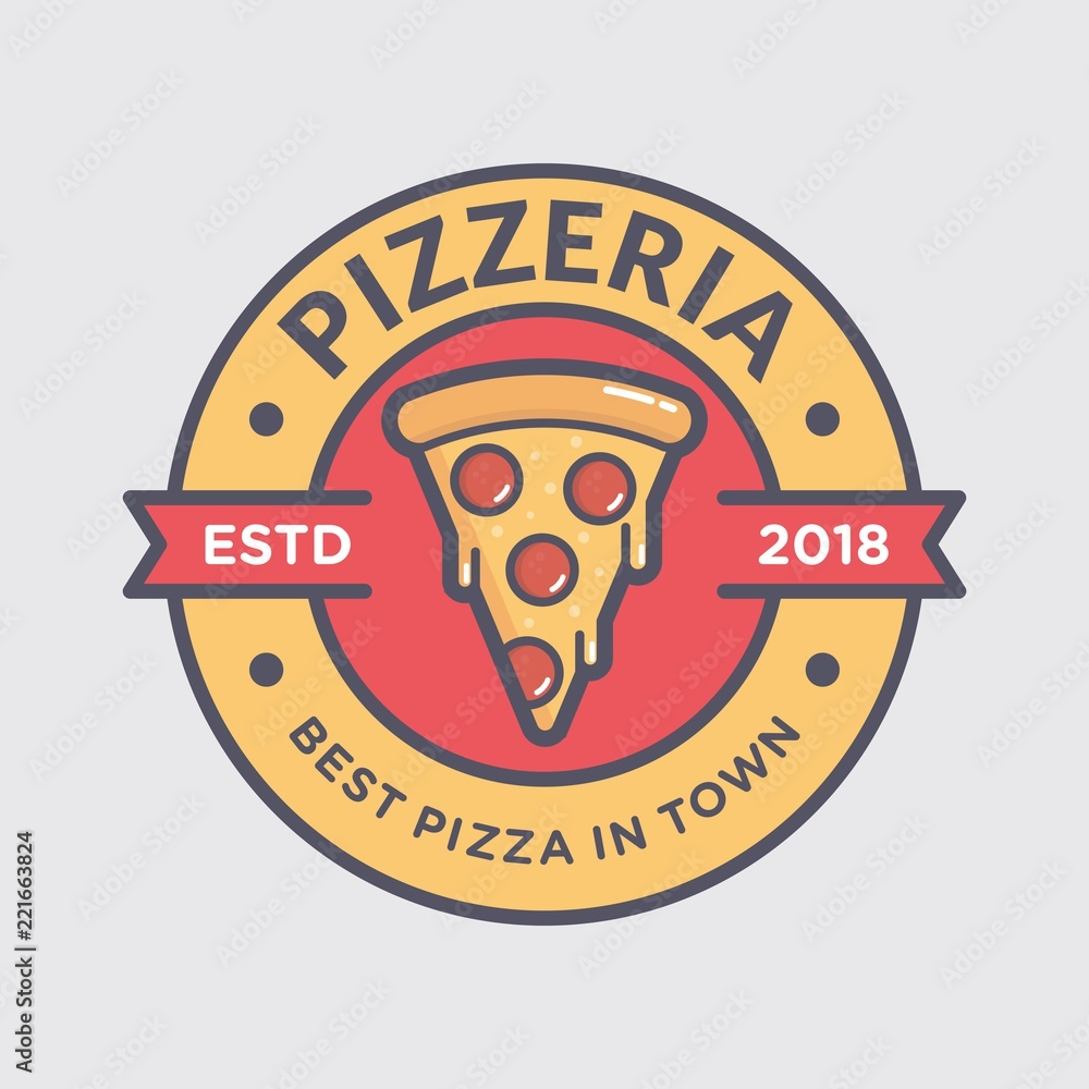 Pizza Logo For Fast Food Restaurant Simple Flat Style Vector De Stock 