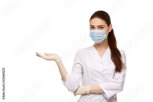woman doctor in mask isolated on white © svetography