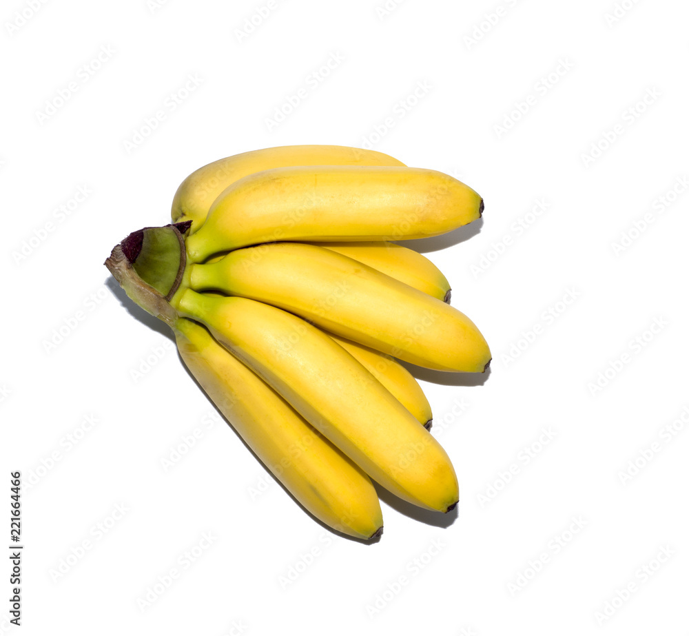 yellow ripe mini bananas isolated on white background. object, fruit yellow ripe mini bananas isolated on white background. object, fruit