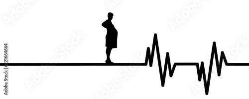 Vector illustration of heart pulse of pregnant woman on a white background.