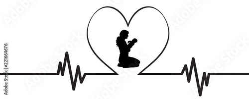 Vector illustration of heart pulse with heart and mother with baby on a white background.